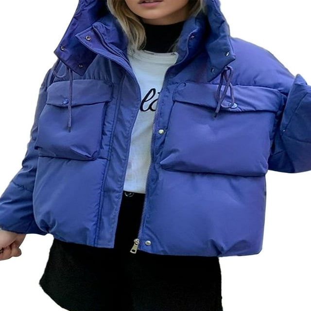 Manteau Matelassé Uni à Manches Longues avec Capuchon et 2 Poches pour Femmes