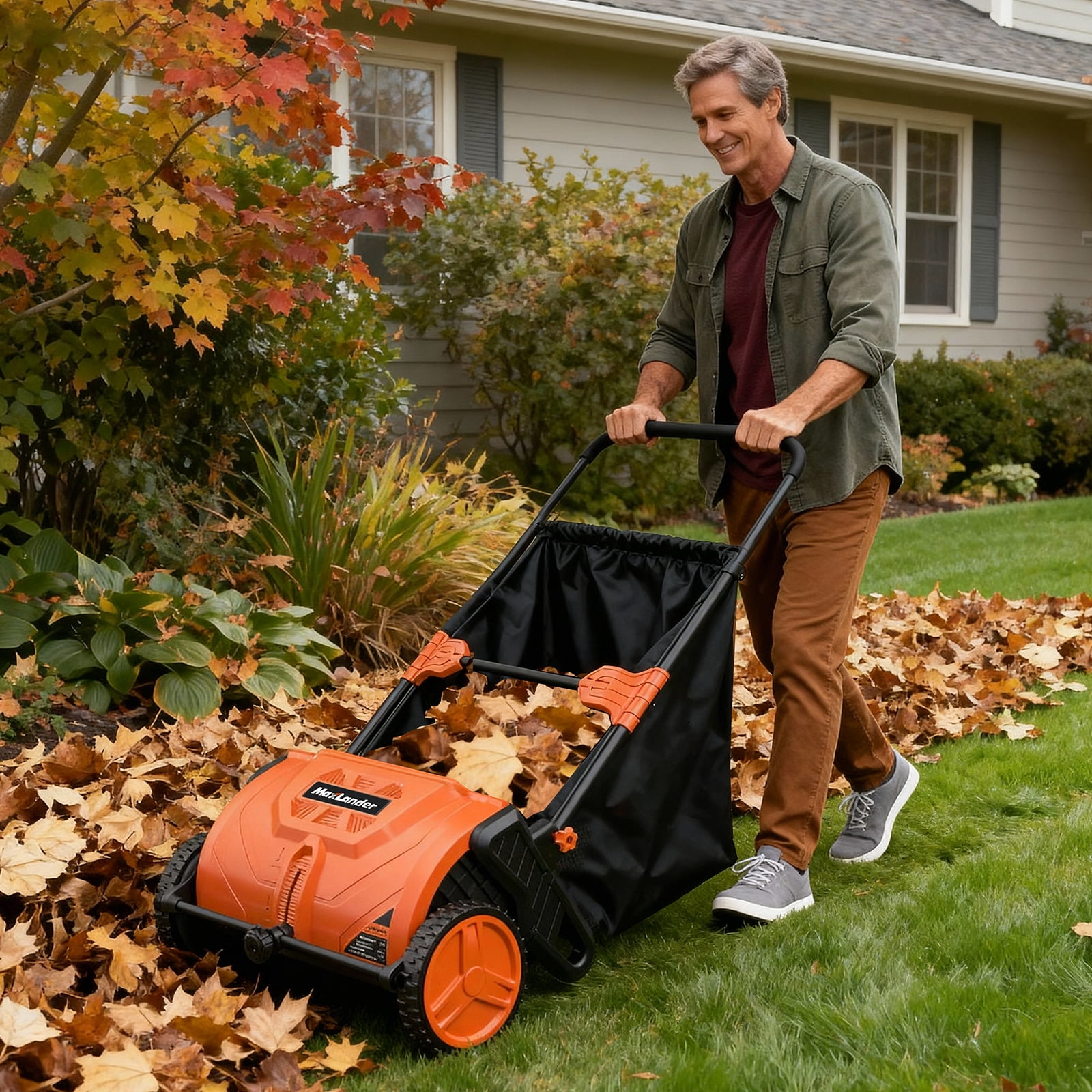 21-Inch Heavy-Maxlander Duty Hand Push Leaf Sweeper, 100L Collection Bag with 3 Replaceable Brush Heads, Adjustable Handle