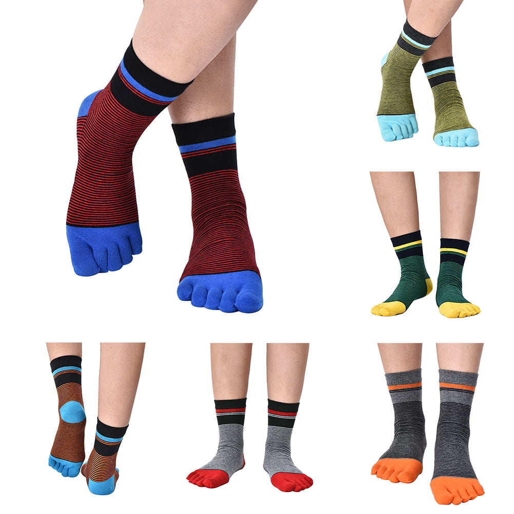 Guoainn Stylish And Durable Household Items Fashion Men Stripe Cotton Warm Breathable Five Toes Casual Sport Running Socks 