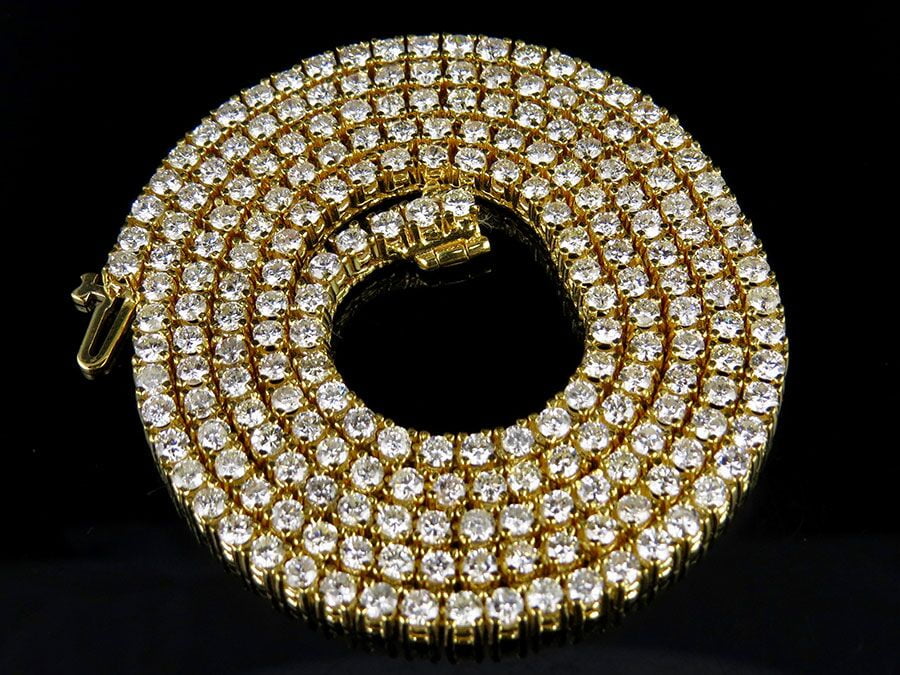 10K Yellow Gold Diamond One Row Tennis Chain Necklace 13.70 Ct 18-24 Inches-18" by Jewelry Unlimited