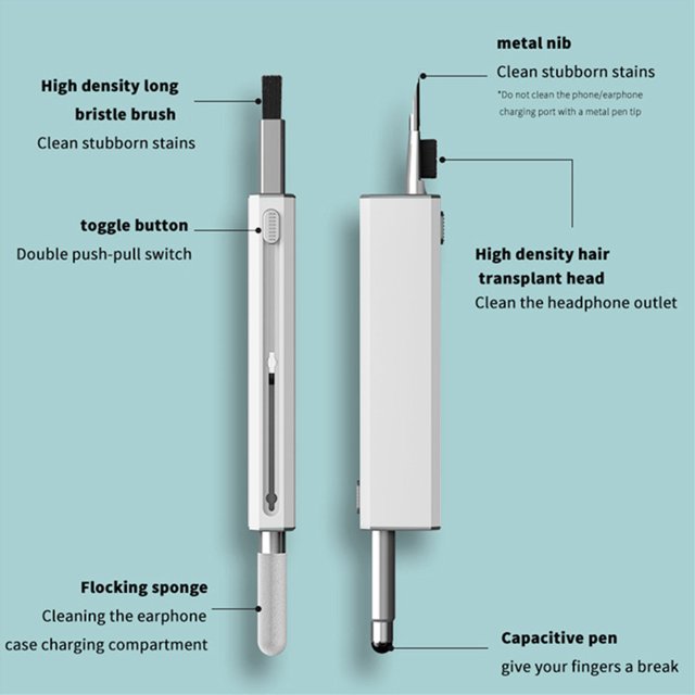 Audífonos 5 en 1 Teclado Cepillo Estuche Limpieza para Airpods 3 (Blanco)