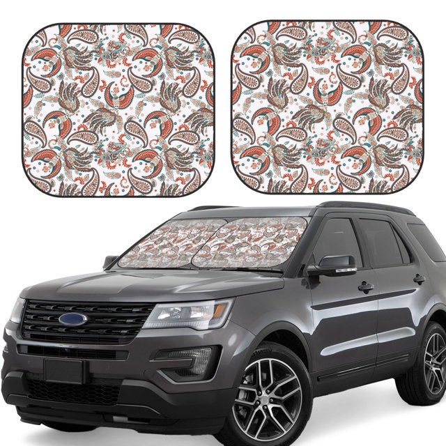 Fotbe Paisley Floral Juego de 2 Piezas de Parasoles para Parabrisas | Bloqueador Solar para Auto | Accesorios Plegables para Protección Solar Interior-Large