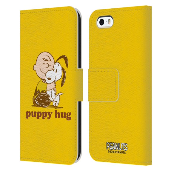 Head Case Designs Officially Licensed Peanuts Snoopy Hug Charlie Puppy Hug Leather Book Wallet Case Cover Compatible with Apple iPhone 5 / 5s / iPhone SE 2016