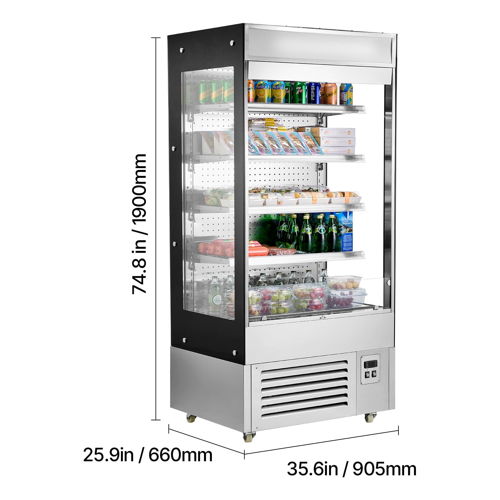 KFFKFF Outdoor Display Fridge, 4-Level Rack Business Freezer, Quick Access Showcase Chiller with Air Veil, Illuminated Promotion Lamp, Suitable for Eateries, Shops, Workplaces, 18.4 cubic feet.