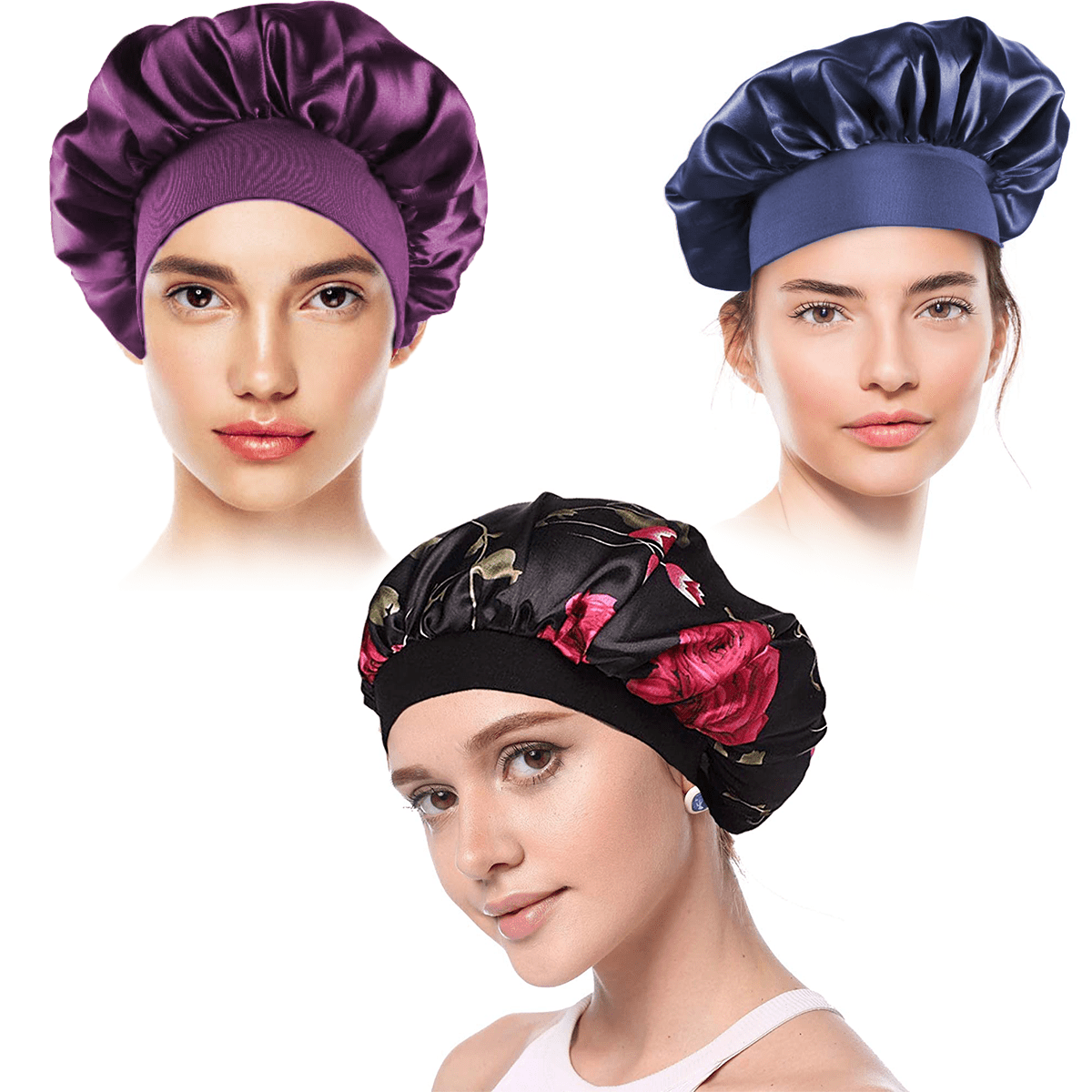 Satin Bonnet Silk Bonnet for Sleeping, Hair Bonnets for Women Silk Bonnet  for Natural Hair Adjustable Head Size Curly Hair Sleeping Cap 1 Pack