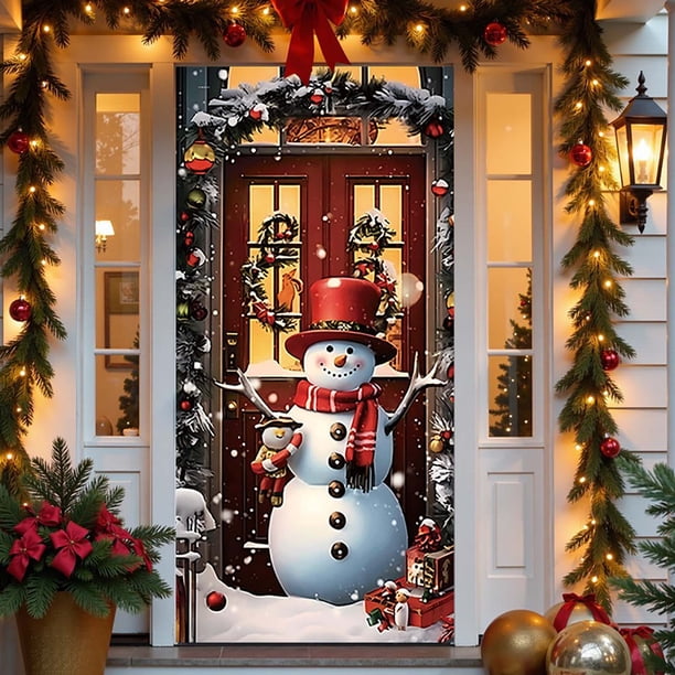 Cortina Navideña Decorativa para Puerta | Tejido de Poliéster Impermeable | Impresión de Alta Definición | Cubre Toda La Puerta | Resistente a Las Arrugas | Bordes de Doble Costura Resistentes a Desg