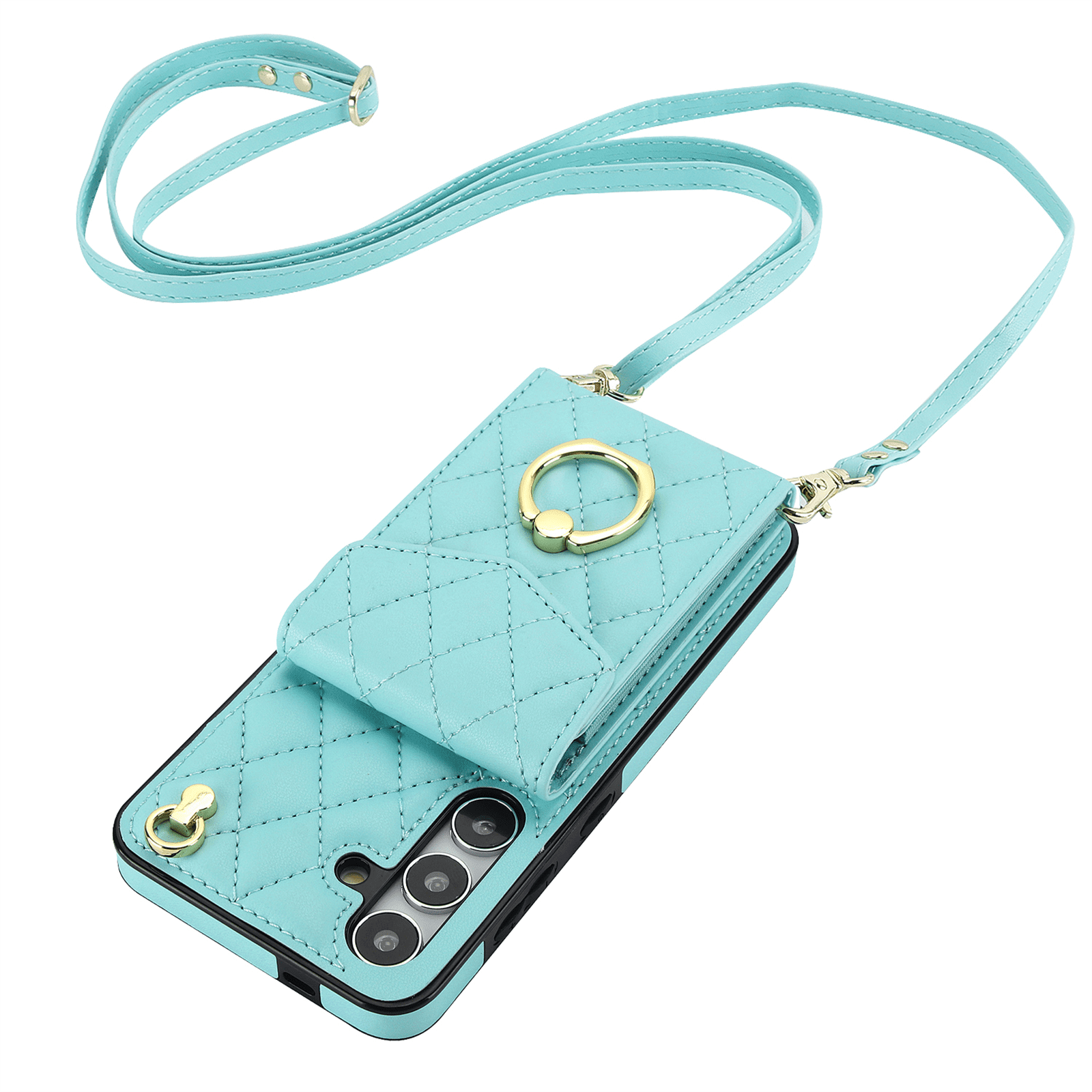 Asuwish Wallet RFID Blocking PU Leather Cell Phone Case with Tempered Glass Screen Protector, Wrist Strap for Samsung Galaxy S24 FE, Teal