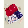 thumbnail image 3 of BemeyourBBs Toddler Baby Girl 4th of July Outfit I Love USA Patriot Independence Day Outfit Infant Baby Girl Summer Clothes Sleeveless Lapel Ribbed Tank Tops Star Heart Print Pleated Skirt Set, 3 of 9