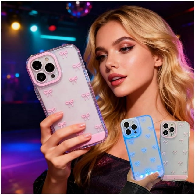 LED Bowknot Phone Case, Vibrant Built-in Light up Cases, Fashion Colorful Incoming Call Glowing Flash Light-Up Protective Cover for iPhone, Stylish Parties and Daily Use