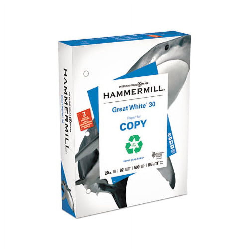 Great White 30 Recycled Print Paper 92 Bright, 3Hole, 20lb, 8.5 x 11, White, 500 Sheets/Ream, 10 Reams/Carton