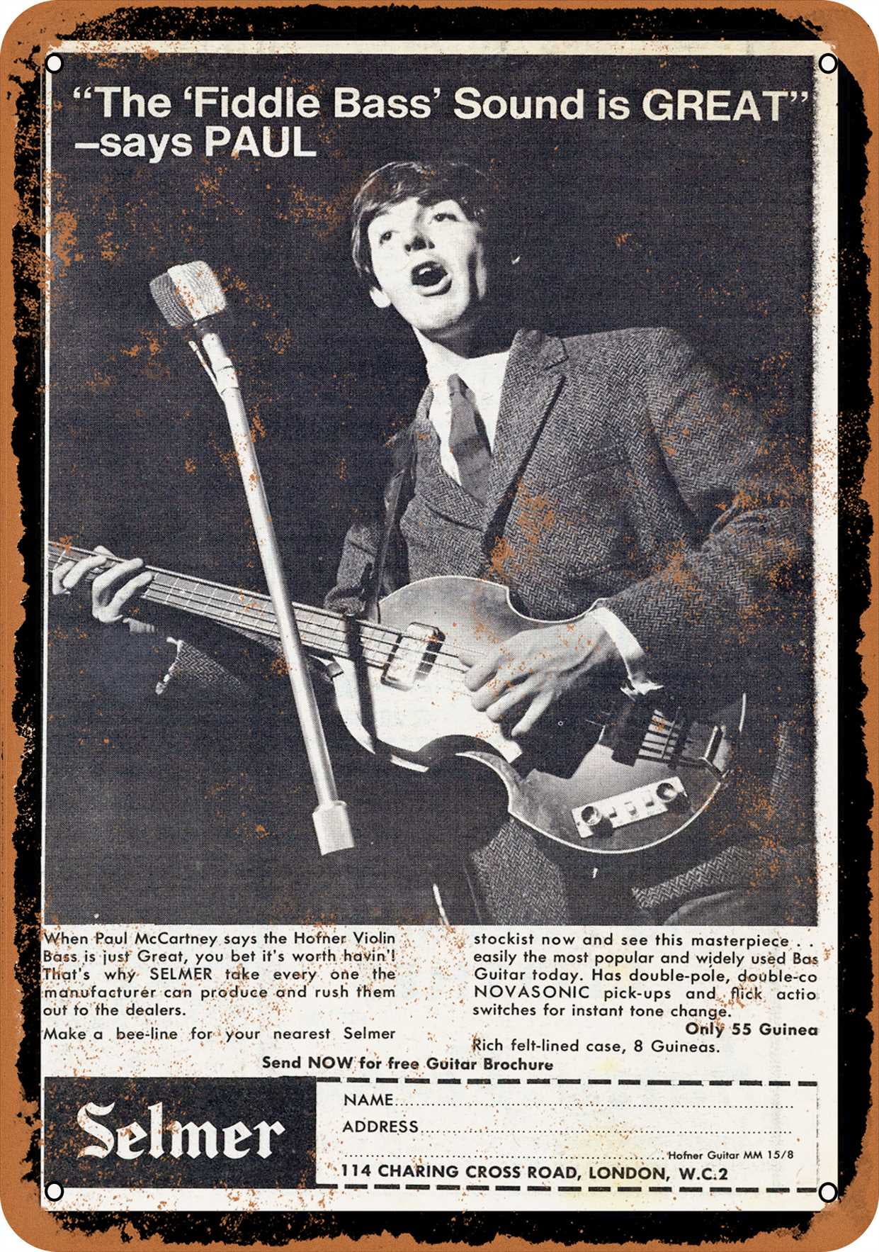 DL size Paul McCartney's Hofner 500/1 Jubilee Violin Bass Greeting Card 