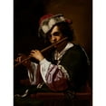 thumbnail image 2 of After Simon Vouet 12x14 Black Ornate Wood Framed Double Matted Museum Art Print Titled: Boy with a Flute (circa 1650-1675), 2 of 5