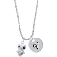 thumbnail image 1 of Delight Jewelry Resin White Snow Owl Silvertone Script Initial Disc - V - Charm Necklace, 20"+3", 1 of 4