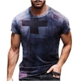 thumbnail image 1 of T-Shirts pour Hommes Décontracté Bouton Patchwork Col Rond Chandail Sport Blouse Hauts Été Manches Courtes Hauts, 1 of 3