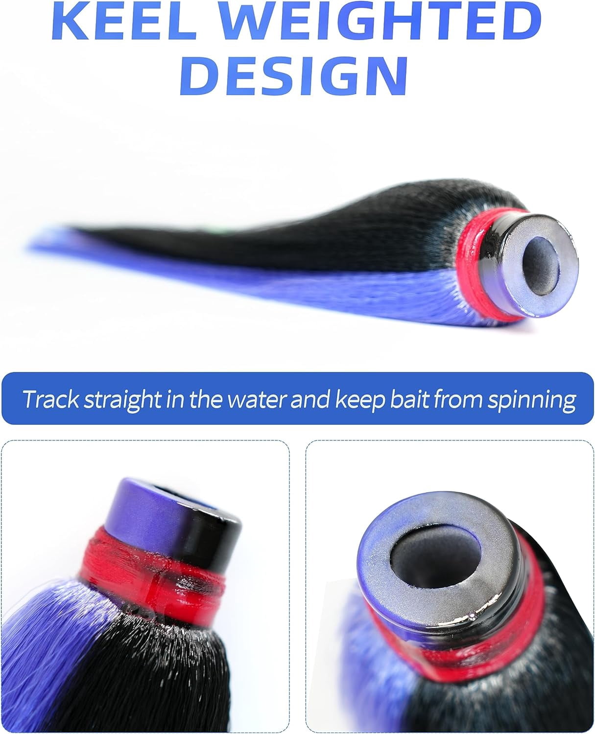 BLUEWING 2oz Trolling Witch Lure with Lead Head Saltwater Fishing Lures Big Game Trolling Lure Ballyhoo Trolling Skirt for Tuna, Wahoo, Sailfish, Mahi Mahi, Black/Purple