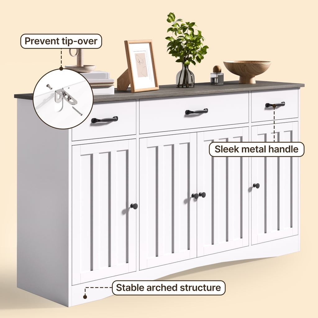 Aiho 55" L Kitchen Storage Cabinet, Coffee Bar Cabinet with Adjustable Shelves & Doors & Drawers, Sideboard Buffet Cabinet for Kitchen, Dining Room - Gray