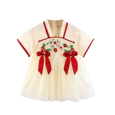 

QYZEU Girls Dress Tee Shirt Dress Long Toddler Girls Short Sleeve Style Dresses Floral Prints Princess Dress