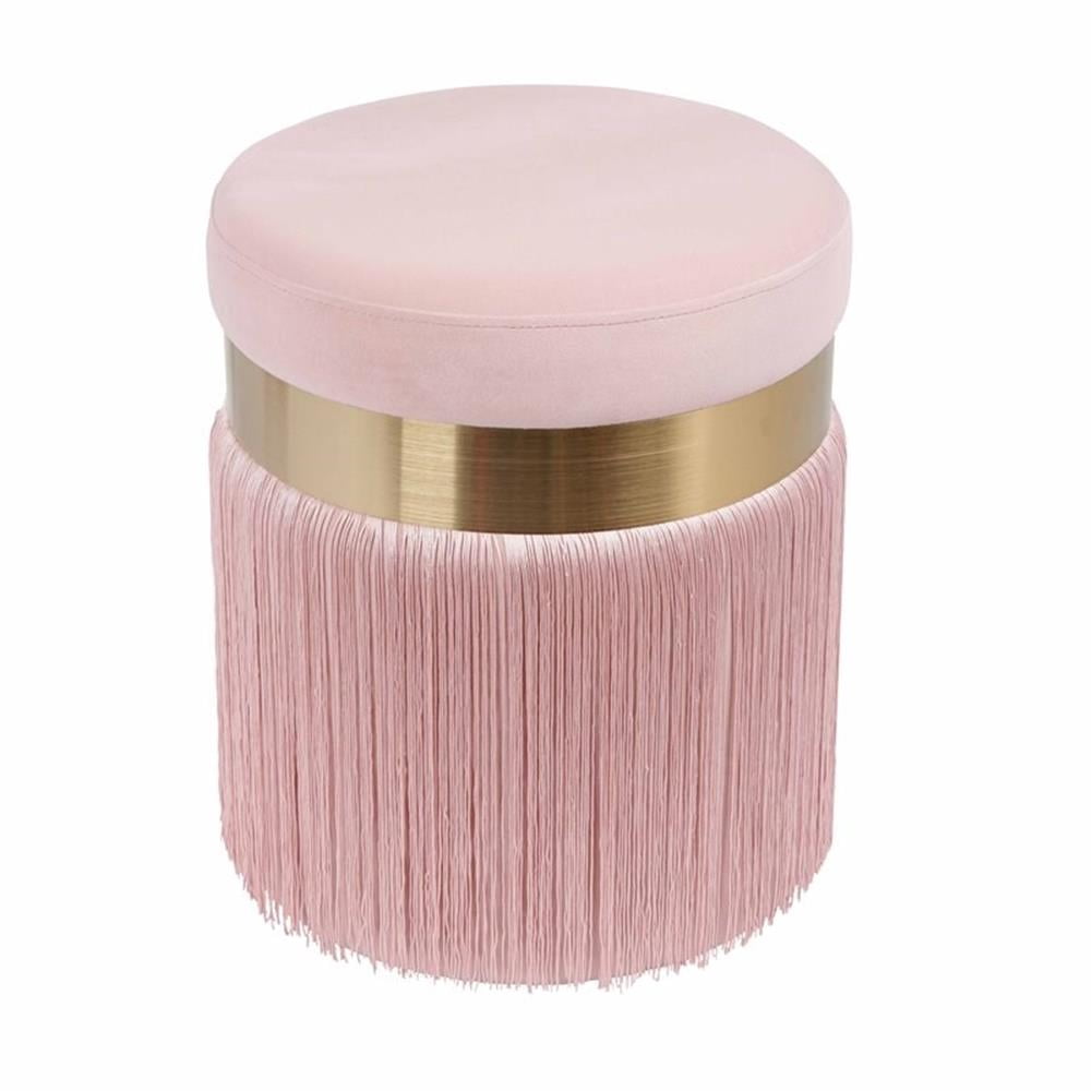 Maklaine 16.3"H Transitional Velvet and MDF Ottoman in Blush Pink