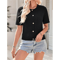 thumbnail image 6 of Womens Summer Short Sleeve Cardigan Cable Knit Cropped Button Down Crewneck Sweater Tops Black S, 6 of 10