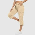 thumbnail image 3 of Chbgutlmr Cargo Capris for Women Drawstring Waist Solid Color Outdoor Loose Pants with Mulit Pockets, 3 of 7