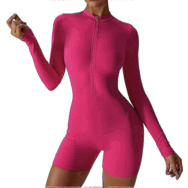 Zip Front Long Sleeve Jumpsuits for Women Yoga Jumpsuits Brushed Buttery Soft Workout Shorts