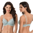 thumbnail image 4 of Curve Muse Semi-Sheer Balconette Underwire Lace Bra and Scalloped Hems (3 Pack)-SAGE,GOLD,BLUSH-46DD, 4 of 7