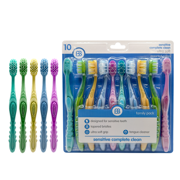 Brush Buddies Sensitive Complete Clean Toothbrush with Ultra-Soft Bristles, 10 Pack