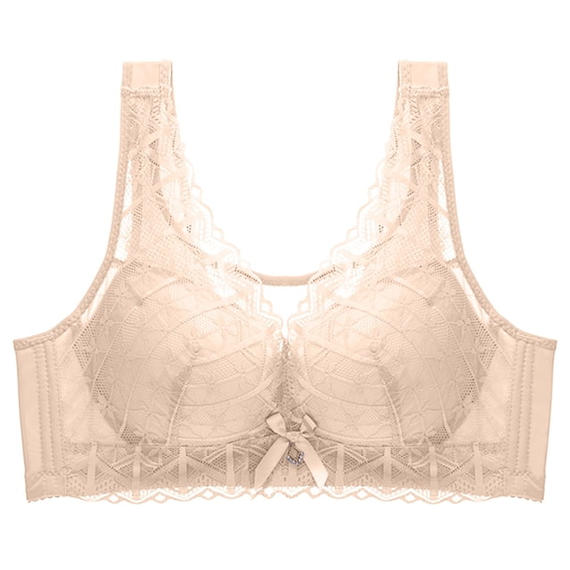 Virmaxy Soutien-Gorge Sans Fil pour Femmes Aguichant Grande Taille Mince en Dentelle Soutien-Gorge Rassemblant Sans Armature Confortable Fixe Ajustable Collection de Poitrine Coton Beige TTTG