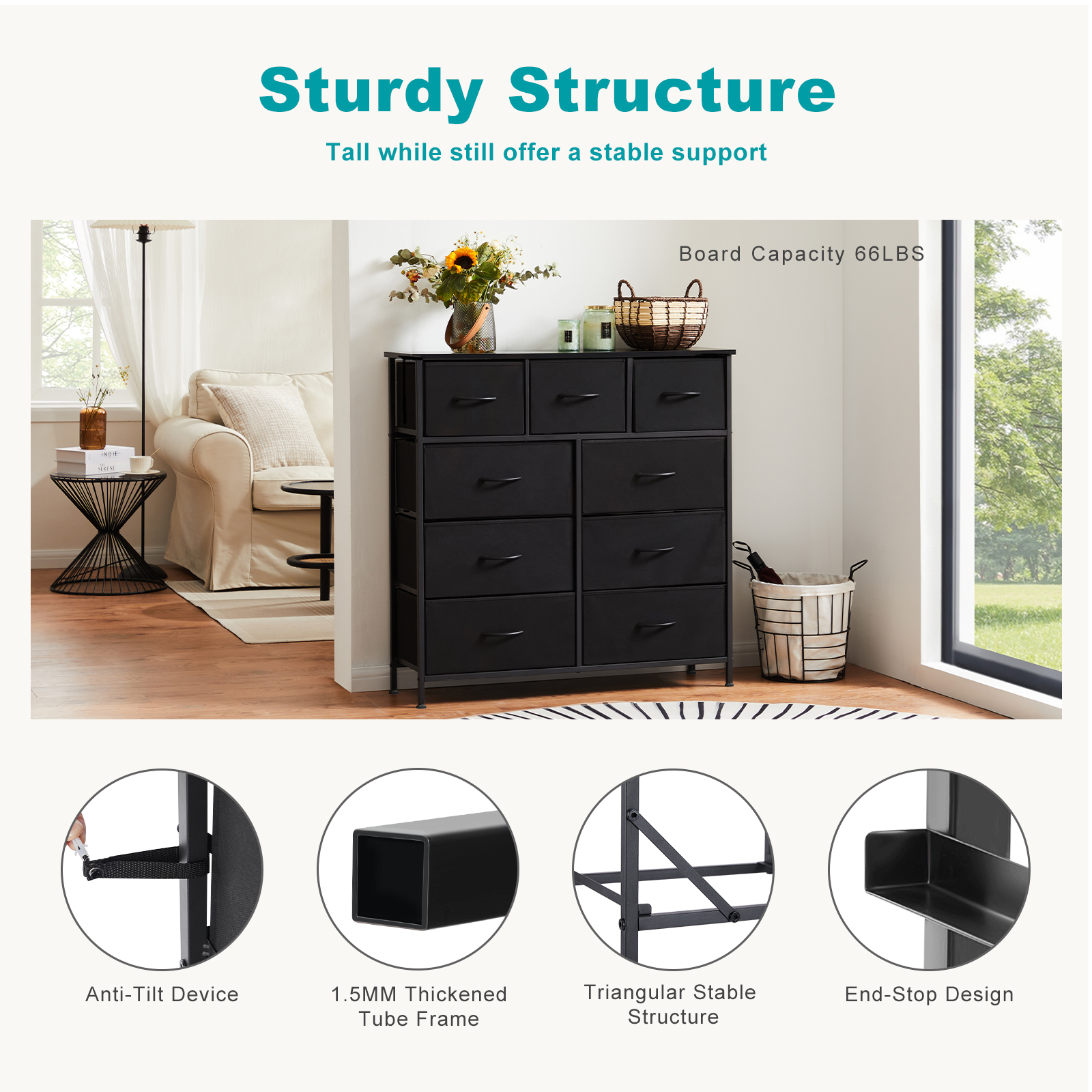 JIOABL 9-Drawer Fabric Chest Organizer, Black photo 4