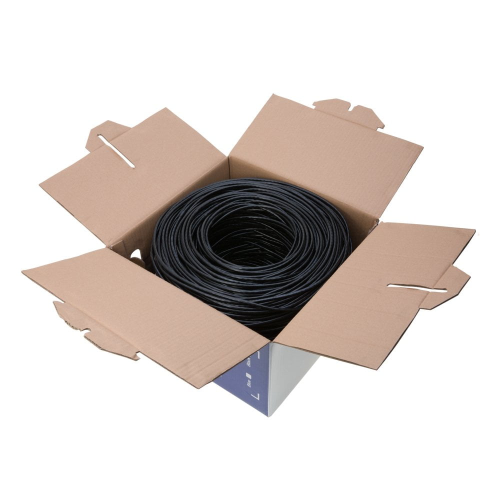 500ft Cat5e Solid 24AWG Ethernet Network Cable – UTP Unshielded Bulk LAN Copper Clad Aluminum Wire Pull Box for Internet, Router, Switch, PC, Black