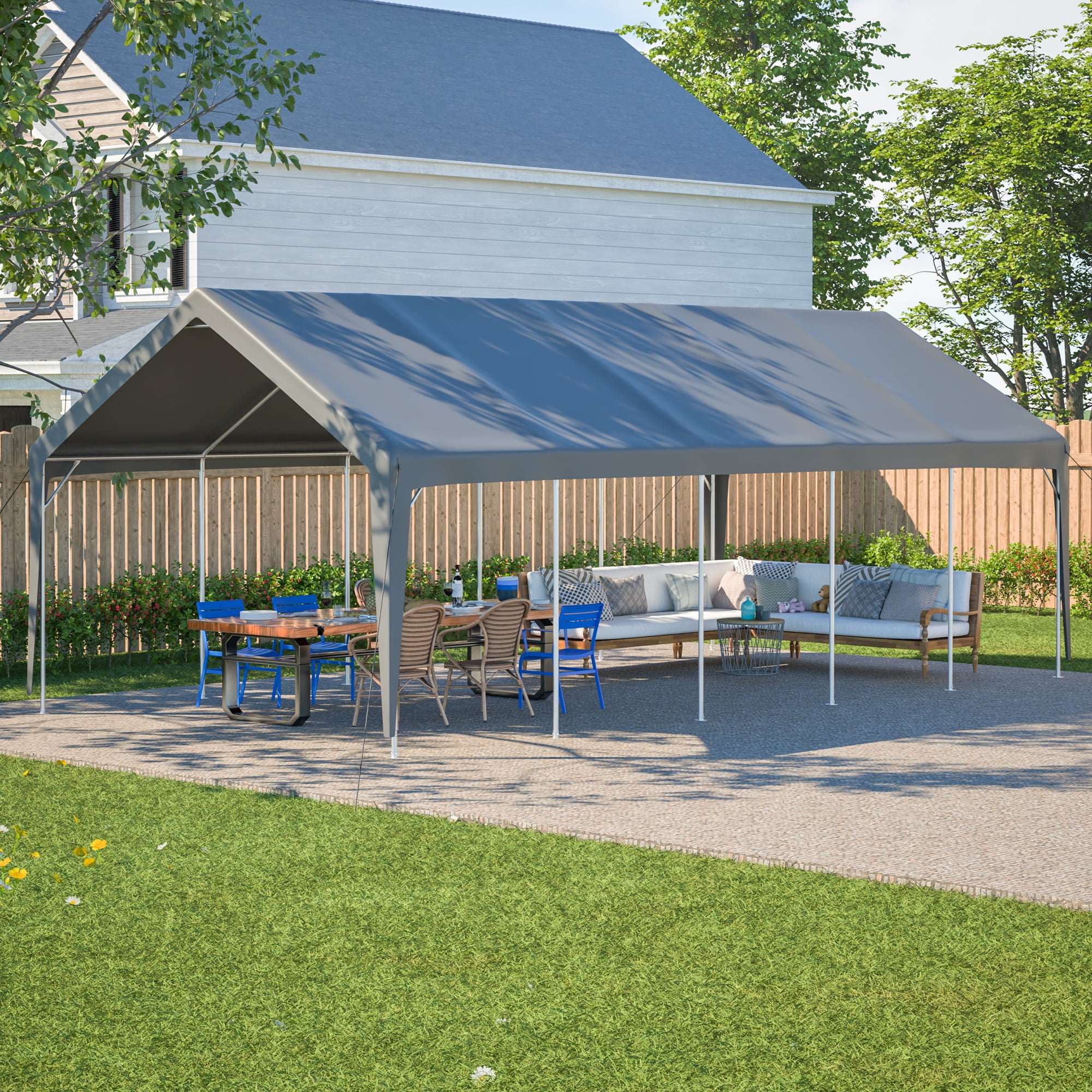 13x26 FT Heavy Duty Carport Canopy - Portable Garage with 2 Roll-Up Doors + Side Door, All-Weather Shelter for Cars, Trucks, Boats & Equipment, 180G PE Cover (12-Leg Frame)