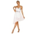 thumbnail image 3 of iEFiEL Womens Sparkly Sequins Asymmetrical Dance Dress V Neck Spaghetti Shoulder Straps Lyrical Contemporary Dancewear. White L, 3 of 7