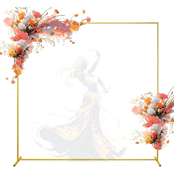 Soporte de Arco para Globos Dorado, 2x2 m, con Base Inflable, Mamparas para Decoracion de Fiestas, Estructura para Decoración en Bodas, Cumpleaños y Eventos, Diseño Elegante