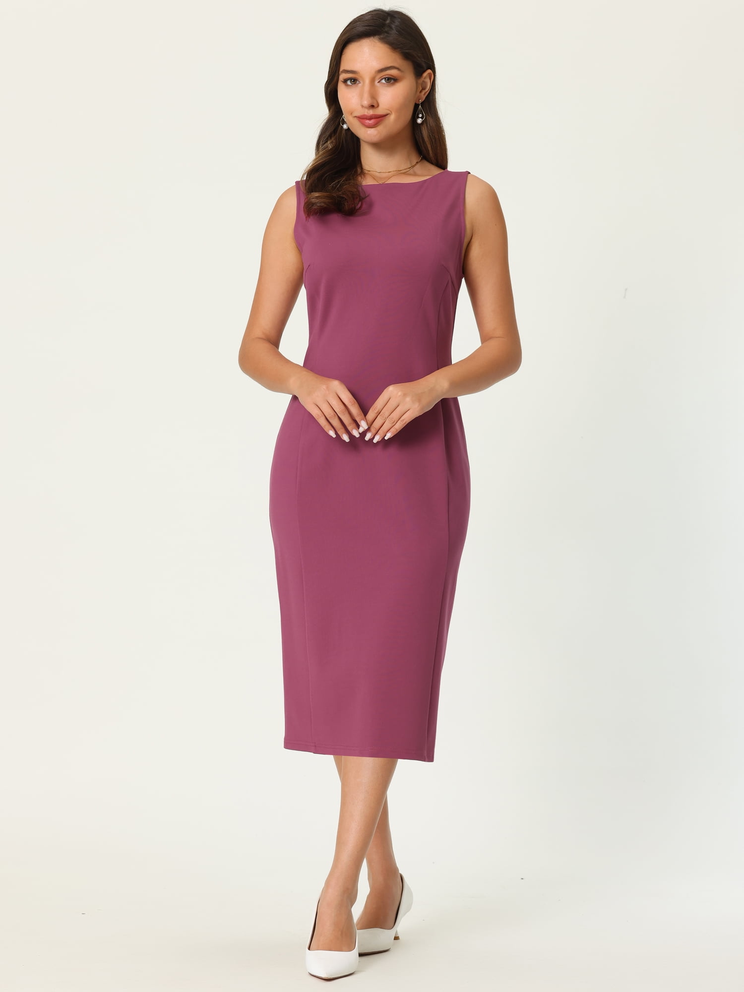 DARING DIVA Sleeveless Sheath Boat Neck Pencil Dress 2XL Plum Purple
