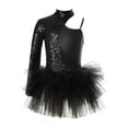 thumbnail image 3 of Sinleey Robe Justaucorps Ballet à Sequins pour Filles Manches Asymétriques Jazz Latin Moderne Salsa Rumba Samba Robe de Danse Noire 16, 3 of 7