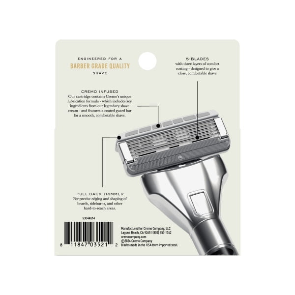 Cremo Barber Grade Razor & Durable Steel Razor Refill Cartridges Variety Pack