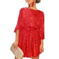 thumbnail image 1 of Womens Puff Long Sleeve Glitter Sequin Dress with Belt Evening Wedding Bridesmaid Sparkly Loose Fit Mini Short DressesXXL Gao Jinjia LED, 1 of 2