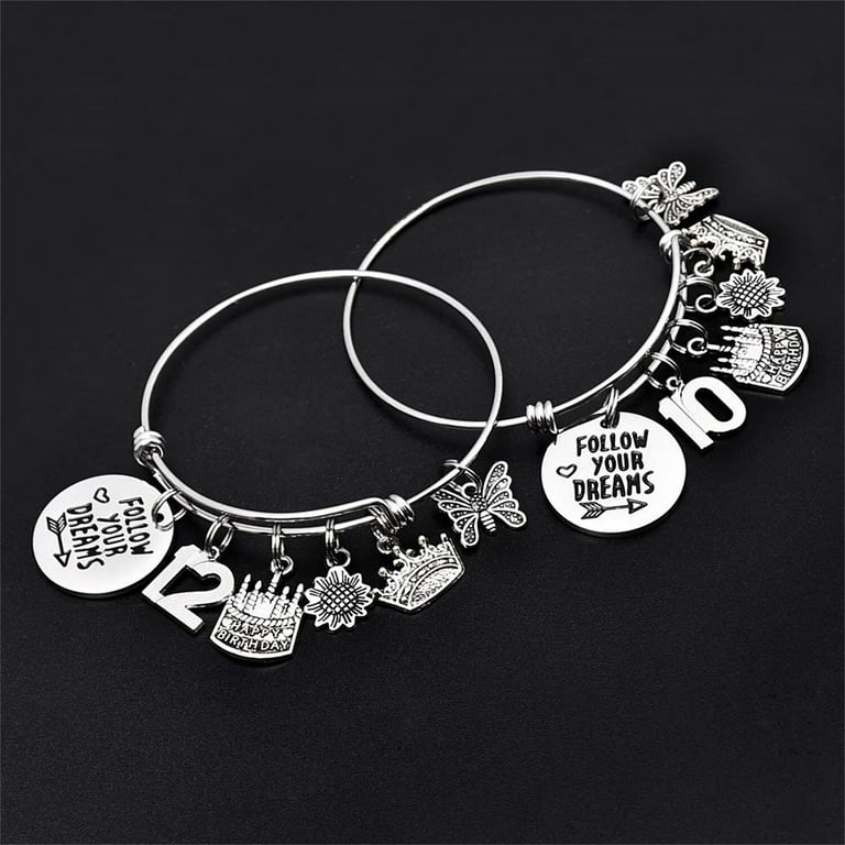 TINGN Initial Charm Bracelets for Women Gifts Initial Charms Bracelet  Stainless Steel Bangle Bracelet Birthday Christmas Jewelry Gift for Women  Teen Girls 