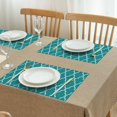 thumbnail image 3 of Teal Geometric Quatrefoil Pattern Summer Placemats Table Placemats Set Of 4-Linen Kitchen Washable Placemats Table Mats 11.8"x17.7" Non-Slip Heat Resistant, 3 of 6