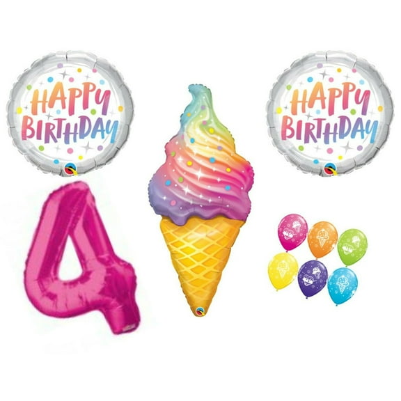 Sweet Ice Cream Dots 4th Birthday Party Balloons Decoration Supplies Fourth