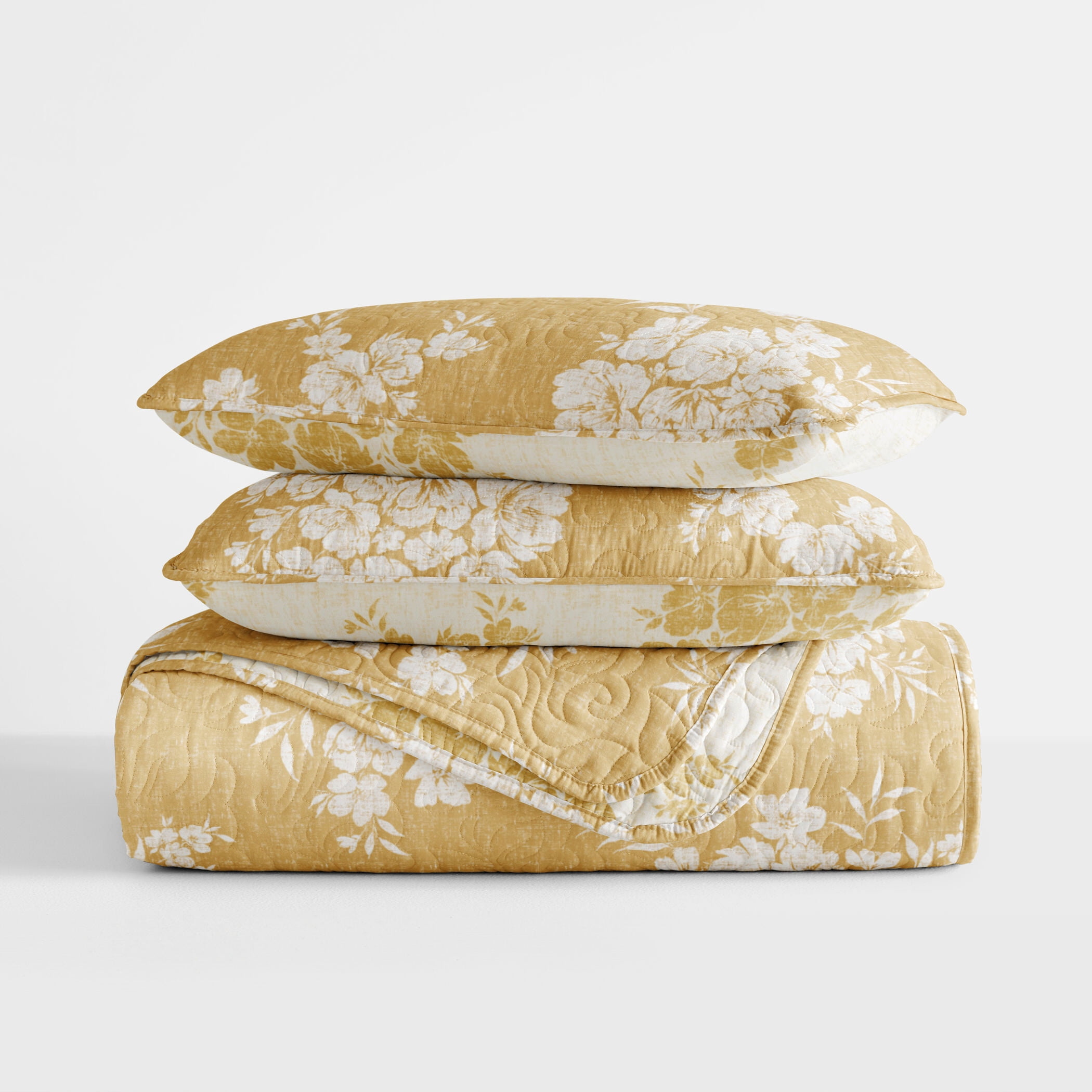 Lightweight Quilt Sets - Wrinkle Free - Coverlet Mustard Yellow Floral Patterns for Full/Queen Size Bedding by Comfort Canopy