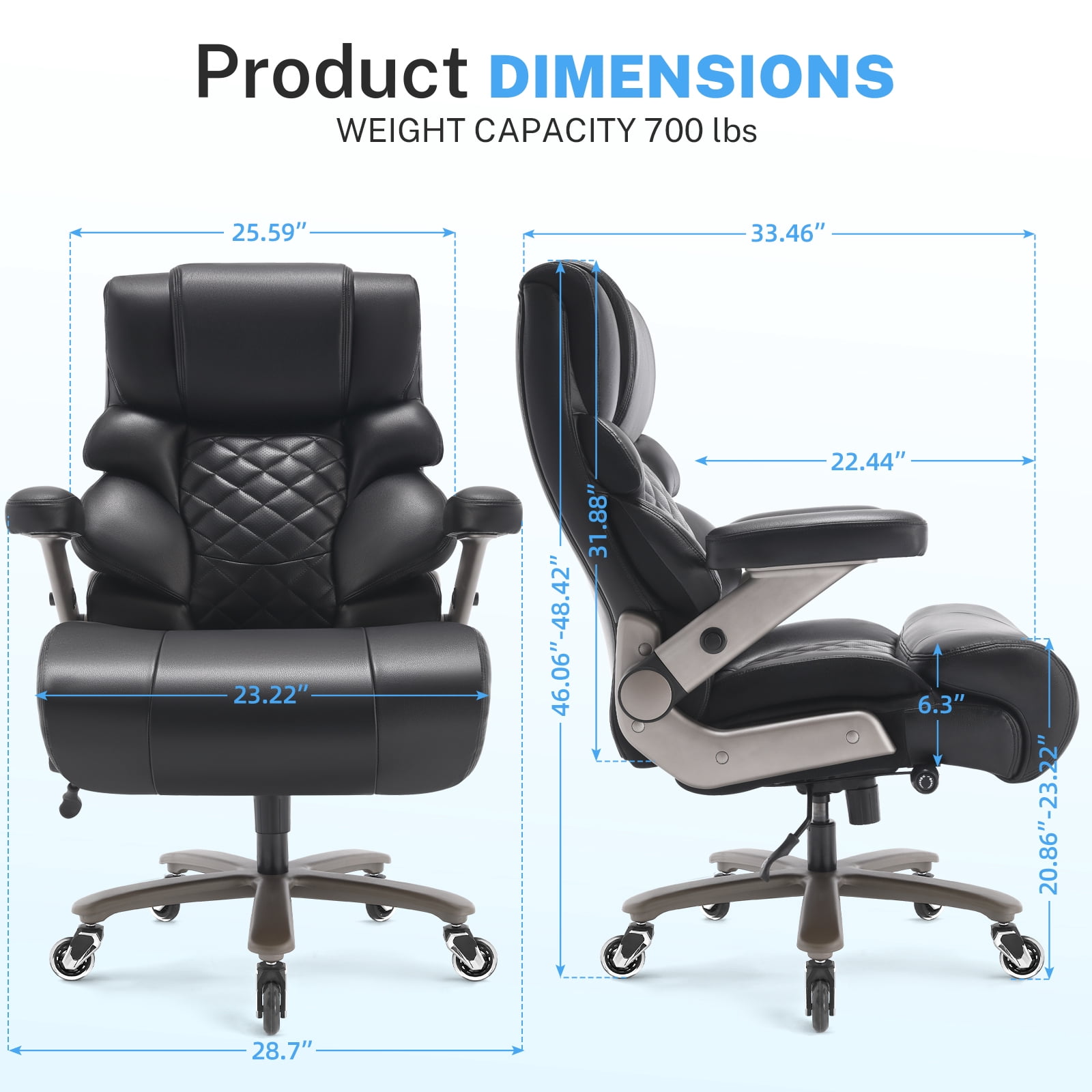 WOSDOM Big and Tall Office Chair 700lbs, Large High Back Executive Chair with Extra Wide Seat, Heavy Duty Rocking Computer Chair, 3D Flip Arms, Adjustable Lumbar Support, Black