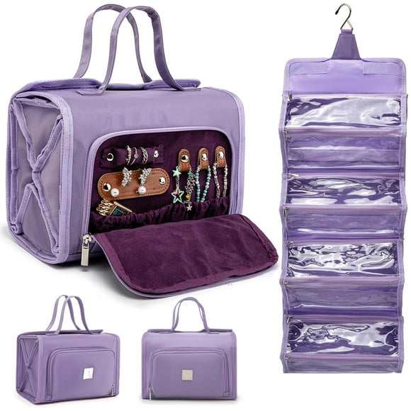 Bolsa de maquillaje Royalfair, enrollable, impermeable, color violeta, para mujer