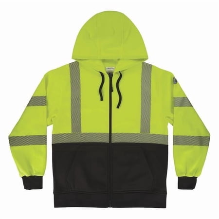 Ergodyne EGO23063 Unisex Type R & Class 3 Performance Hi-Vis 8318BK Hooded Zip-Up Sweatshirt with Black Bottom, Lime - Medium