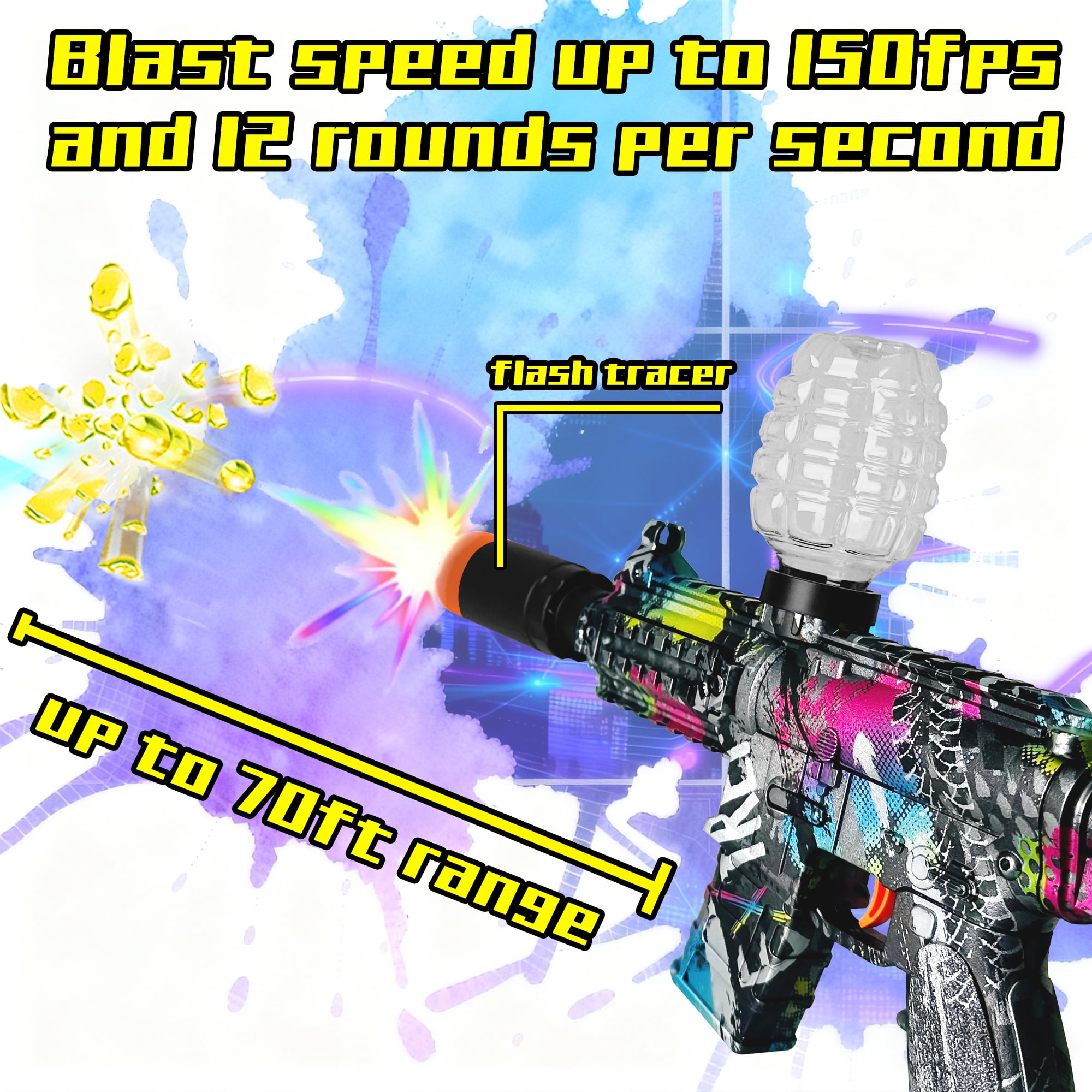 Electric Splatter Ball Blaster Splat Blaster Gel Ball Blaster with Auto Mode for Outdoor Backyard Activities Age 14+