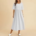 thumbnail image 2 of Women's Casual Flowy Round Neck Short Sleeve Loose Fit Midi Dress with Pockets Comfortable Stylish Everyday Wear, 2 of 2
