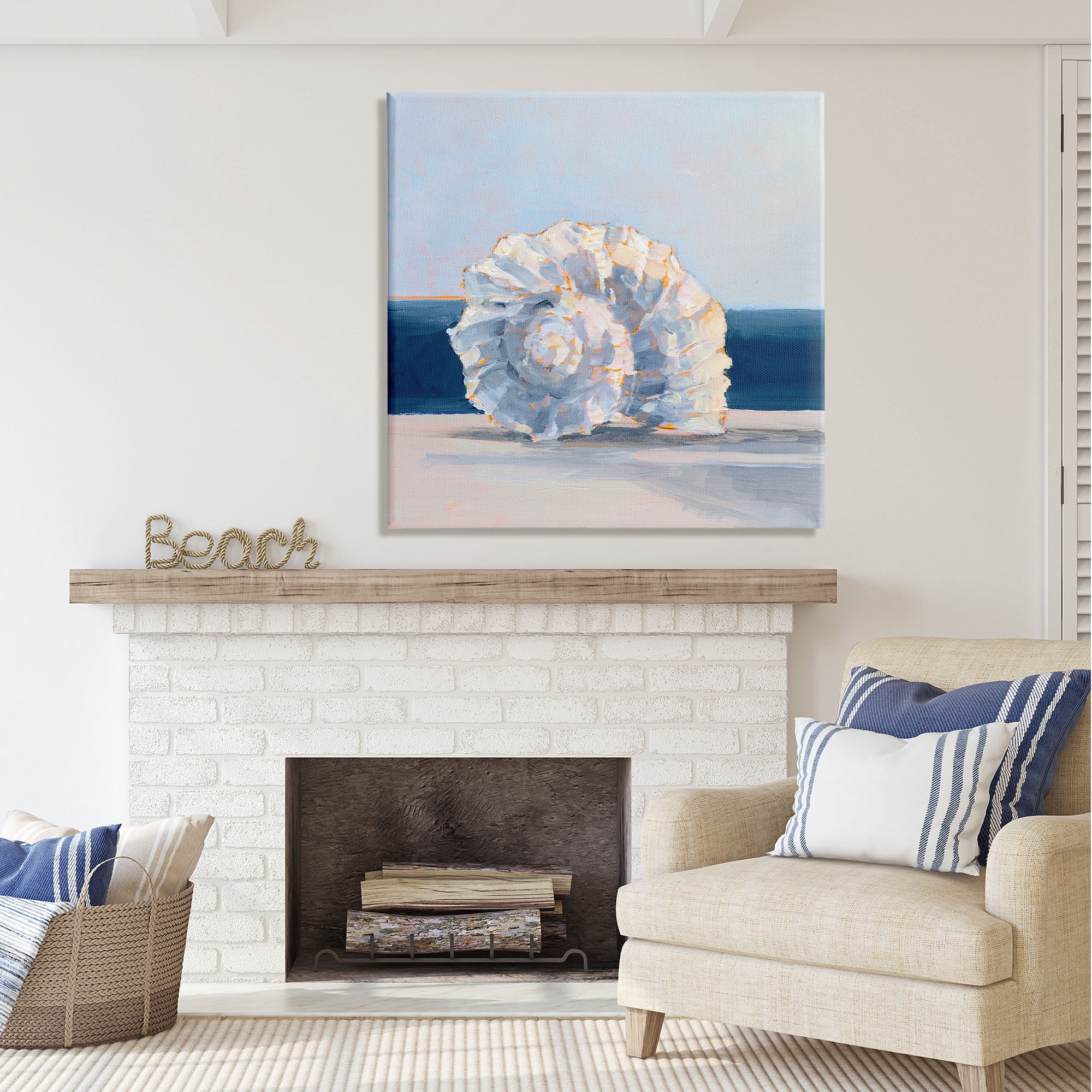 Stupell Industries Blue Seashell Painting Animals & Insects Painting Gallery Wrapped Canvas Print Wall Art, 36 x 36