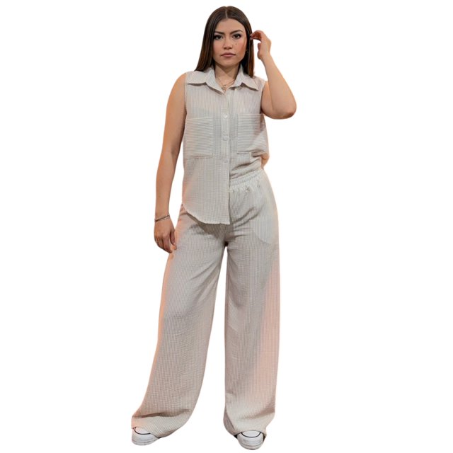 YARETNI MODA Conjunto Para Dama Pantalon Y Camisa Sin Mangas Rayado