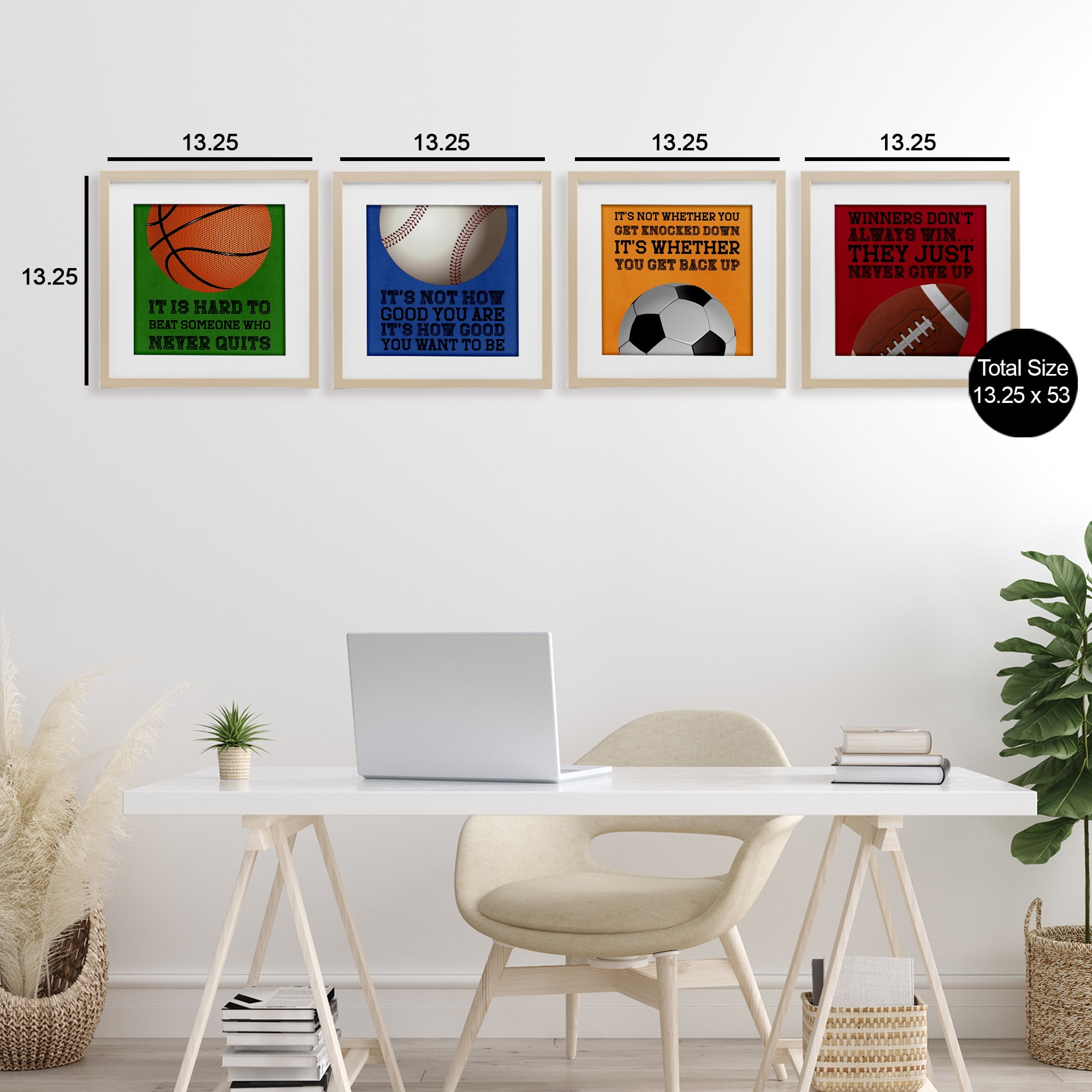 Motivational Sports Determination 4 Piece Birch Framed Print Under Glass Set, design by Marcus Prime