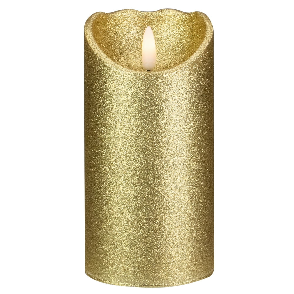 6" Gold Glitter Flameless Battery Operated Christmas Decor Candle